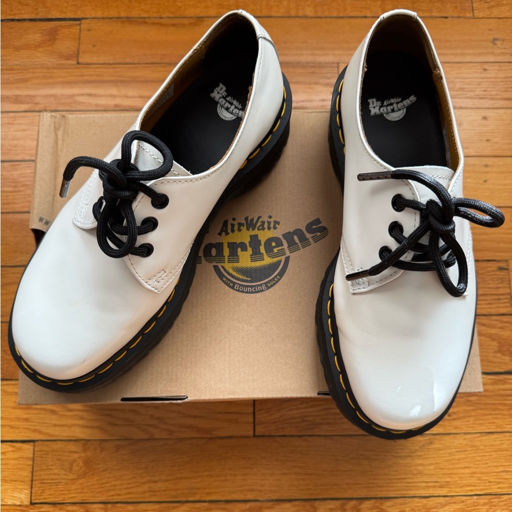 Dr. Martens Women’s 1461 Quad Leather Platform White Shoes.